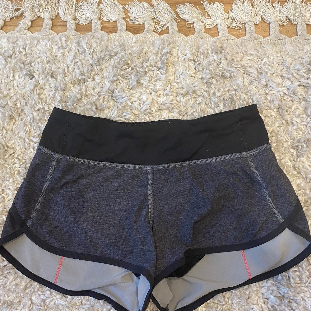 Grey with pink Lululemon speed shorts, size 2